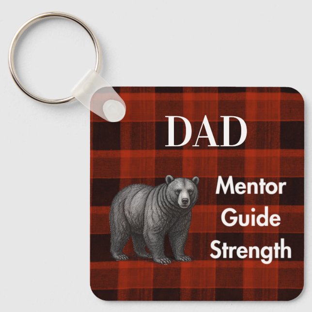 Dad Mentor Guide Strength & Heart Bear red plaid Key Ring (Front)