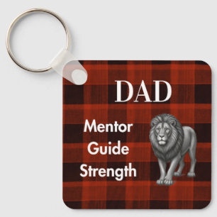 Dad Mentor Guide Strength & Heart Lion red plaid Key Ring
