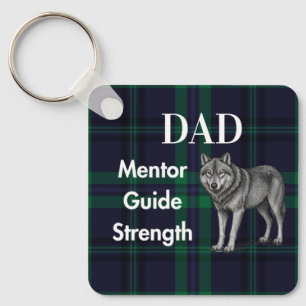 Dad Mentor Guide Strength & Heart Wolf b-g plaid Key Ring