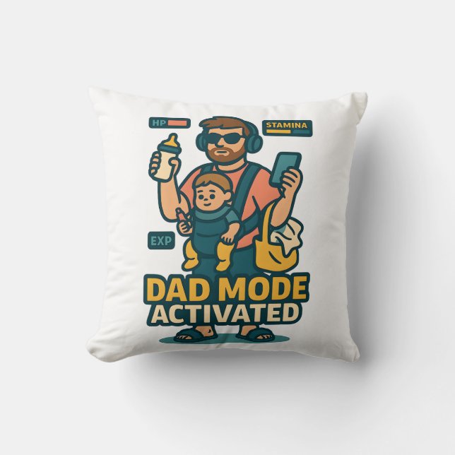 Dad Mode Activated - Gamer Style Parenting Cushion (Front)
