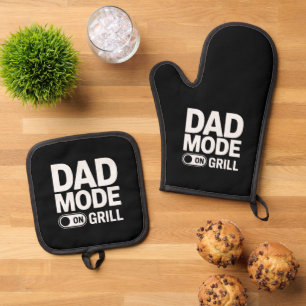 Dad Mode Grill On Funny BBQ Dad Quote Oven Mitt & Pot Holder Set