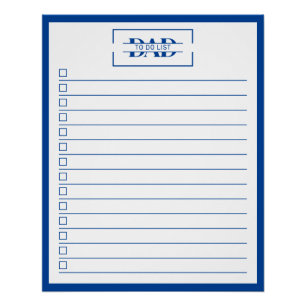 Dad Modern Blue Monogram 20" x 25" To Do List Poster