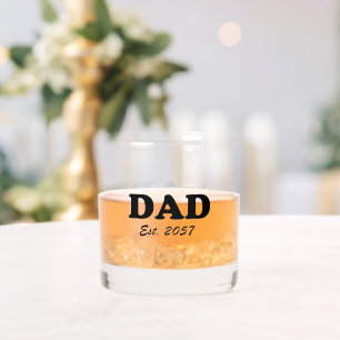 Dad modern white black typography custom est date  whiskey glass