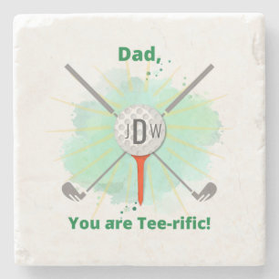 Dad   Monogrammed Golf Ball & Tee Stone Coaster
