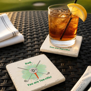 Dad Monogrammed Golf Ball & Tee Stone Coaster
