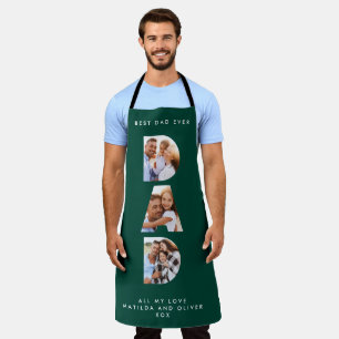 Dad multi photo modern typography green apron