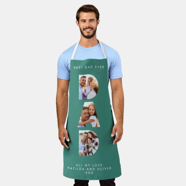 Dad multi photo modern typography green  apron (Worn)
