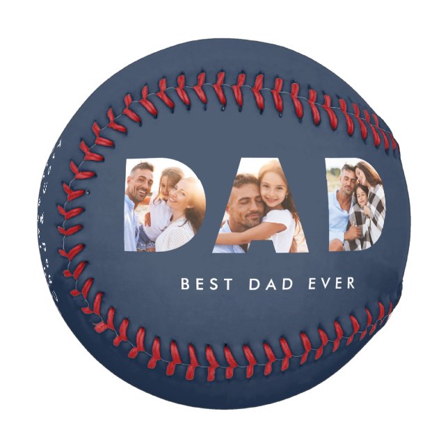 Dad multi photo typography navy blue baseball (Front Left)