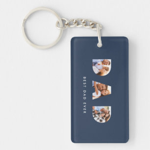 Dad multi photo typography navy blue modern key ring