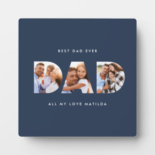 Dad multi photo typography navy blue modern  plaque