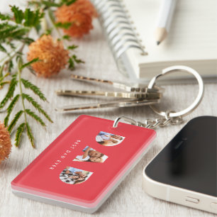 Dad multi photo typography red modern key ring