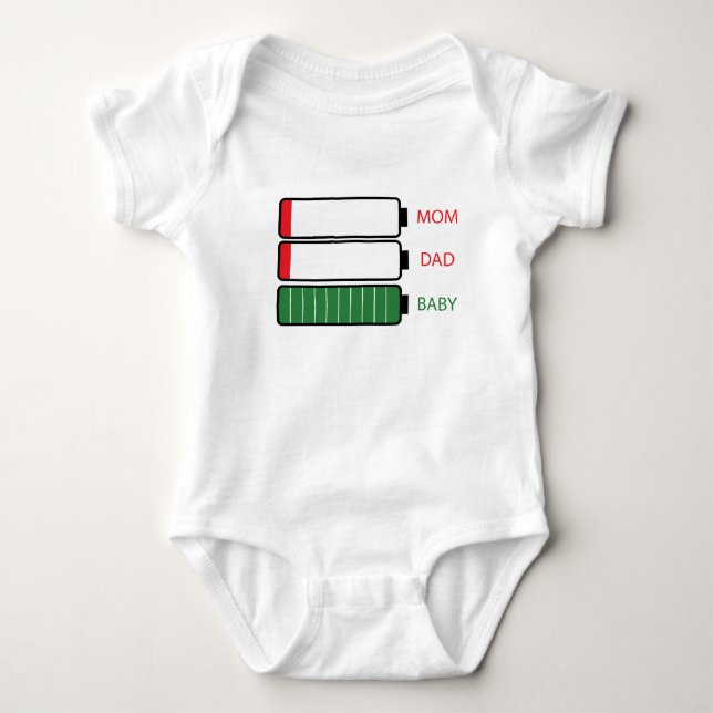 dad mum baby battery charge indication  bodysuit (Front)