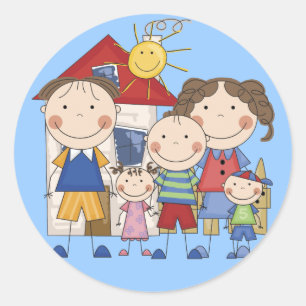 Dad, Mum, Big Boy, Med Girl, Small Boy Family Classic Round Sticker