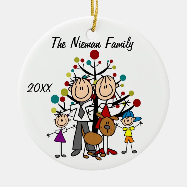 Dad, Mum, Boy, Girl, Dog Custom Holiday Ornament (Front)