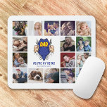 Dad My Hero 16 Photo Collage Mouse Mat<br><div class="desc">Personalised fathers day mouse mat featuring 16 family photos,  a superhero father revealing the word "DAD" under a shirt,  the words "you're my hero",  and your childrens name.</div>