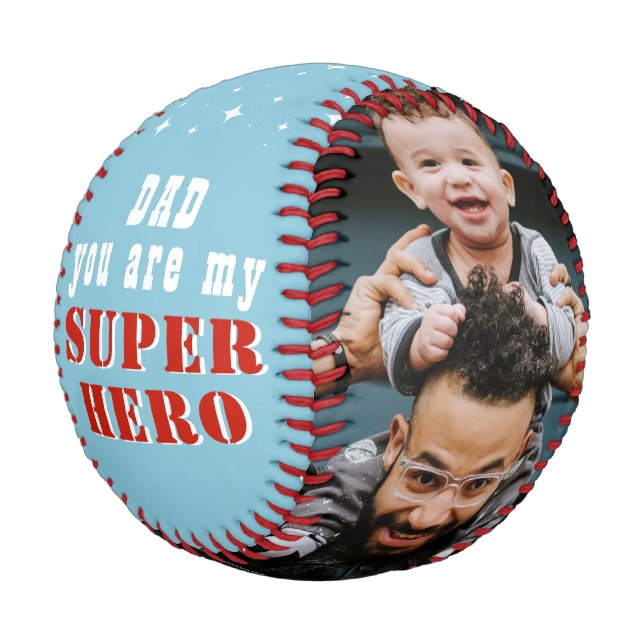 Dad my Superhero Father`s day 2 Photo Baseball (Angled)