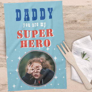 Dad my Superhero Fun Photo Fathers day   Tea Towel