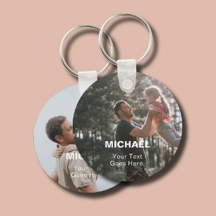 Dad Name 2 Photo Simple Key Ring