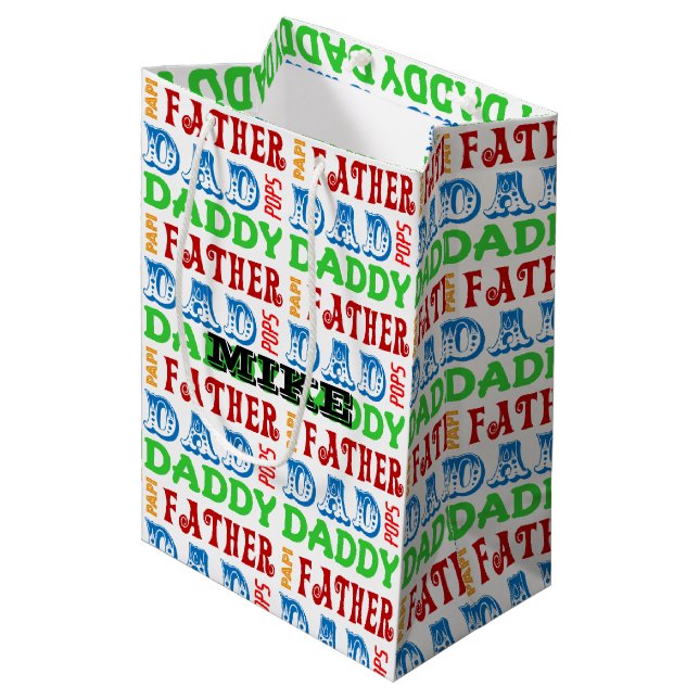Dad Names Personalised Gift Bag (Front Angled)