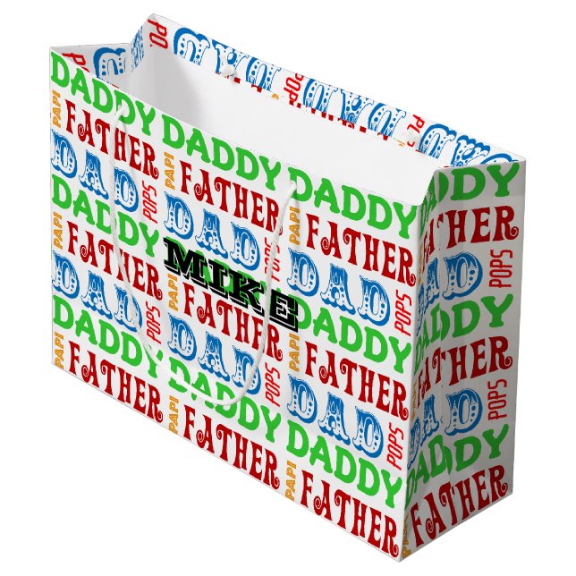 Dad Names Personalised Large Gift Bag (Front Angled)