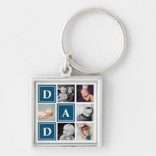 Dad Navy Blue Custom Photo Collage Key Ring