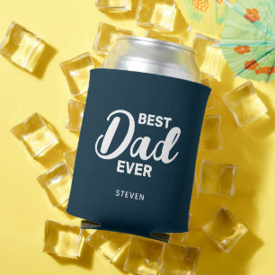 Dad Navy Blue White Typography Fathers Day Custom Can Cooler