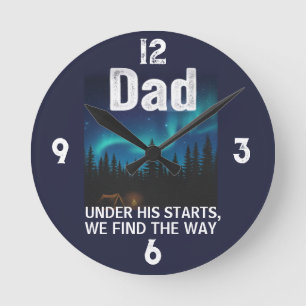 Dad Northern Lights Camping Customizable Round Clock