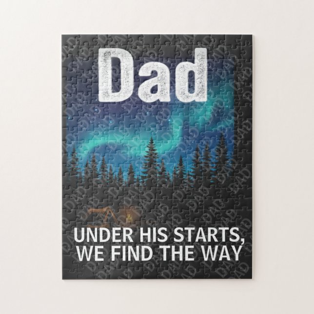 Dad Northern Lights Camping Customizable T-Shirt Jigsaw Puzzle (Vertical)