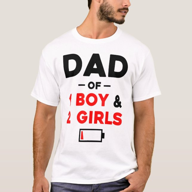 Dad Of 1 Boy 2 Girls Low Battery T-Shirt (Front)