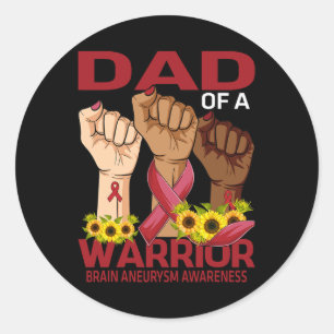 Dad Of A Warrior Brain Aneurysm Awareness Sunflowe Classic Round Sticker