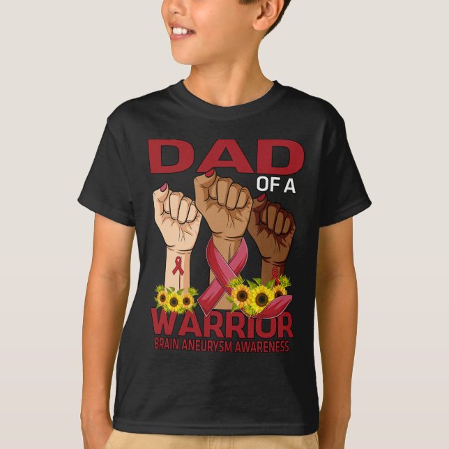 Dad Of A Warrior Brain Aneurysm Awareness Sunflowe T-Shirt (Front)