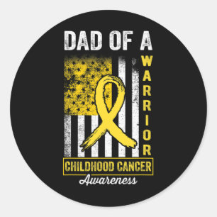 Dad Of A Warrior Childhood Cancer Awareness Gold R Classic Round Sticker