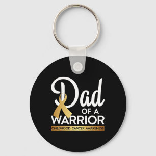 Dad Of A Warrior Childhood Cancer Gold Ribbon Key Ring