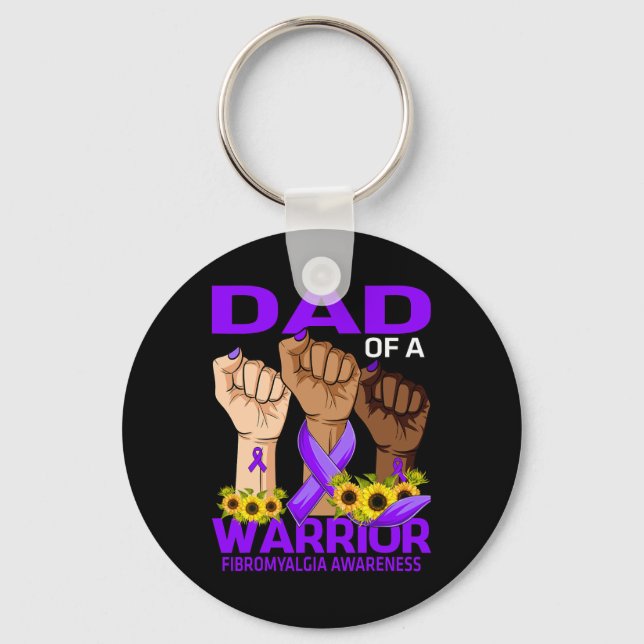 Dad Of A Warrior Fibromyalgia Awareness Sunflower  Key Ring (Front)