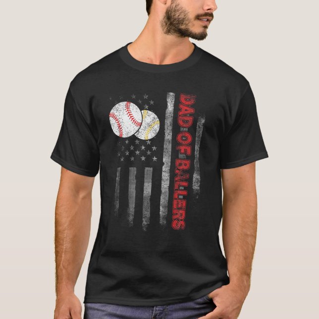 Dad Of Ballers American Flag Baseball Softball Gif T-Shirt (Front)