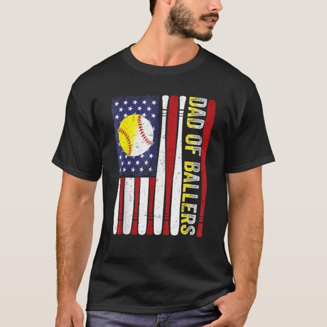 Dad Of Ballers Baseball Softball American Flag Fat T-Shirt (Front)