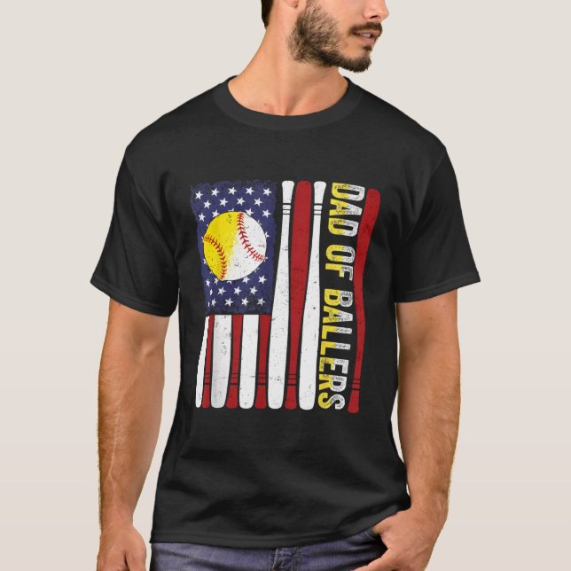 Dad Of Ballers Baseball Softball American Flag Fat T-Shirt (Front)
