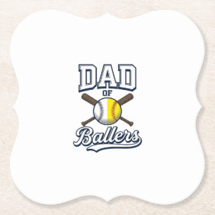 Dad of Ballers Baseball Softball Vintage Design_1 Paper Coaster