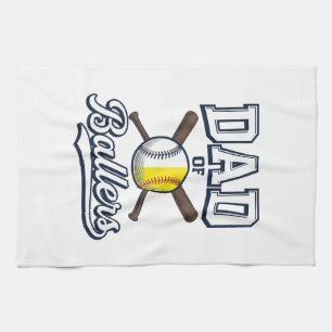 Dad of Ballers Baseball Softball Vintage Design_1 Tea Towel