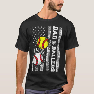 Dad Of Ballers Funny Usa Flag Baseball Softball T-Shirt