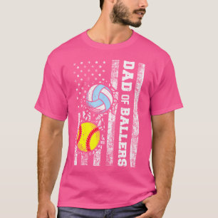 Dad Of Ballers Funny Usa Flag Softball Volleyball T-Shirt