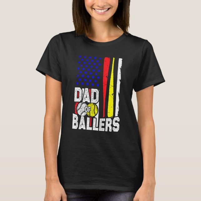 Dad of Ballers  Men Softball Baseball Player Fathe T-Shirt (Front)