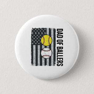 Dad of Ballers Softball Baseball Patriotic 6 Cm Round Badge