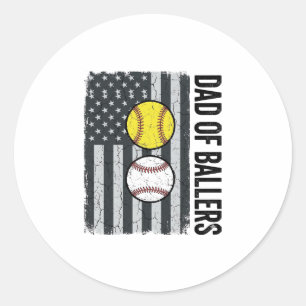 Dad of Ballers Softball Baseball Patriotic Classic Round Sticker
