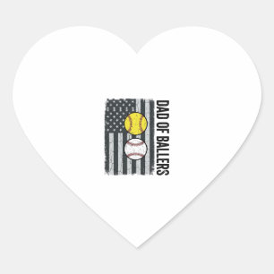 Dad of Ballers Softball Baseball Patriotic Heart Sticker