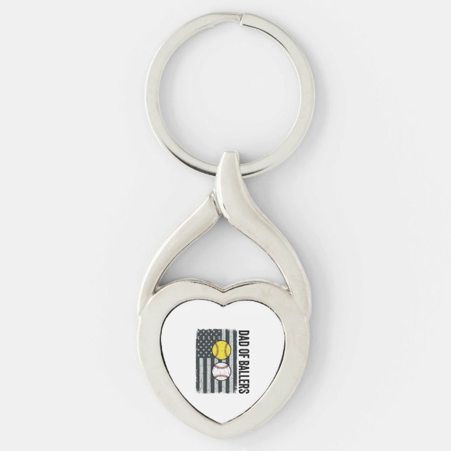 Dad of Ballers Softball Baseball Patriotic Key Ring (Front)