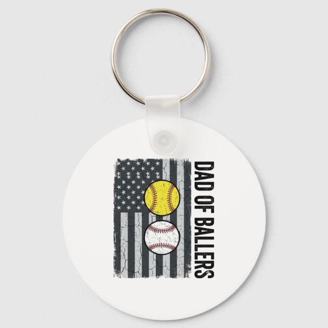 Dad of Ballers Softball Baseball Patriotic Key Ring (Front)
