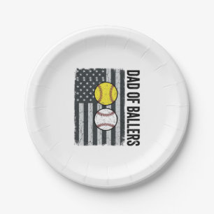 Dad of Ballers Softball Baseball Patriotic Paper Plate