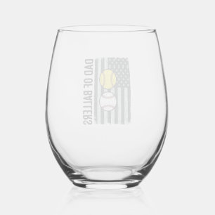 Dad of Ballers Softball Baseball Patriotic Stemless Wine Glass