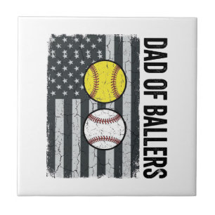 Dad of Ballers Softball Baseball Patriotic Tile